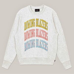 ROWING BLAZERS Gray Triple Collegiate Arch Logo Crewneck Cotton Terry Sweatshirt